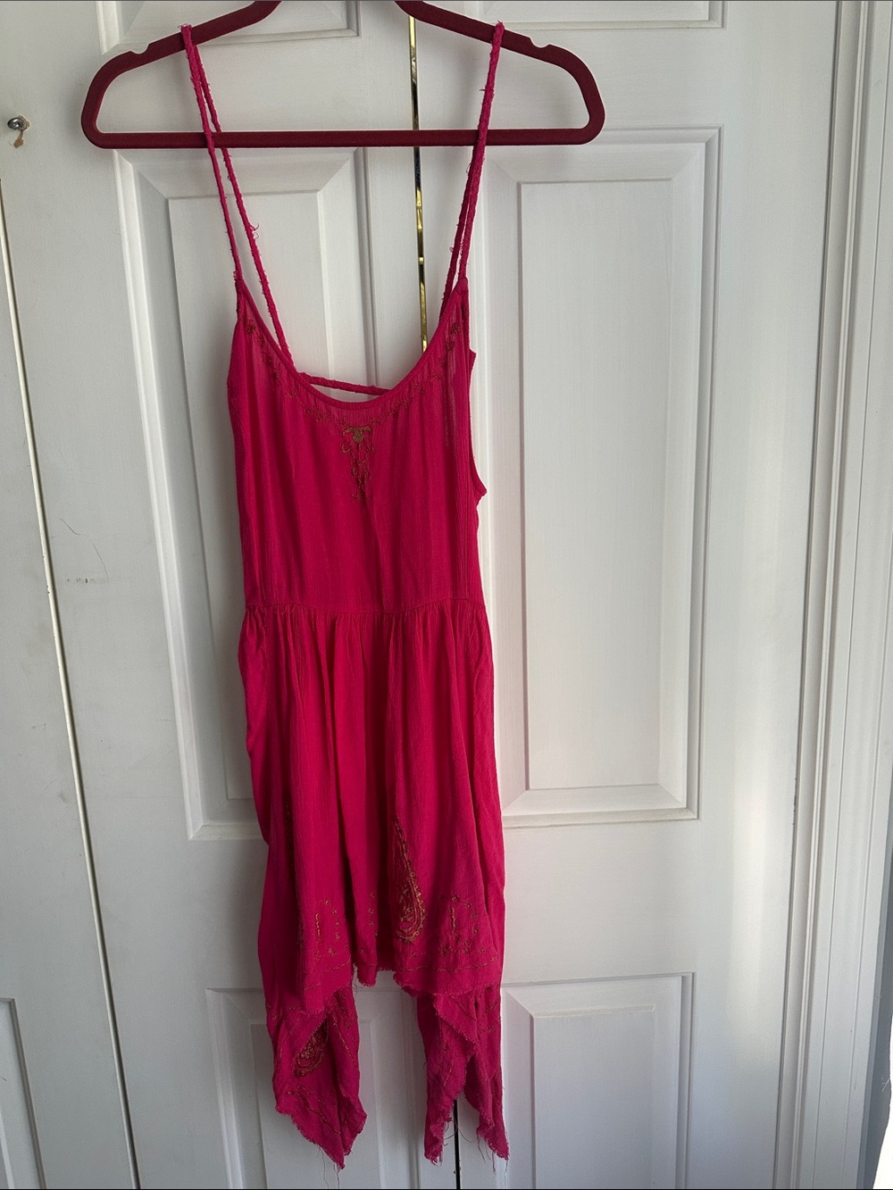 Free People Pink Asymmetrical Handkerchief-Hem Slip Dress